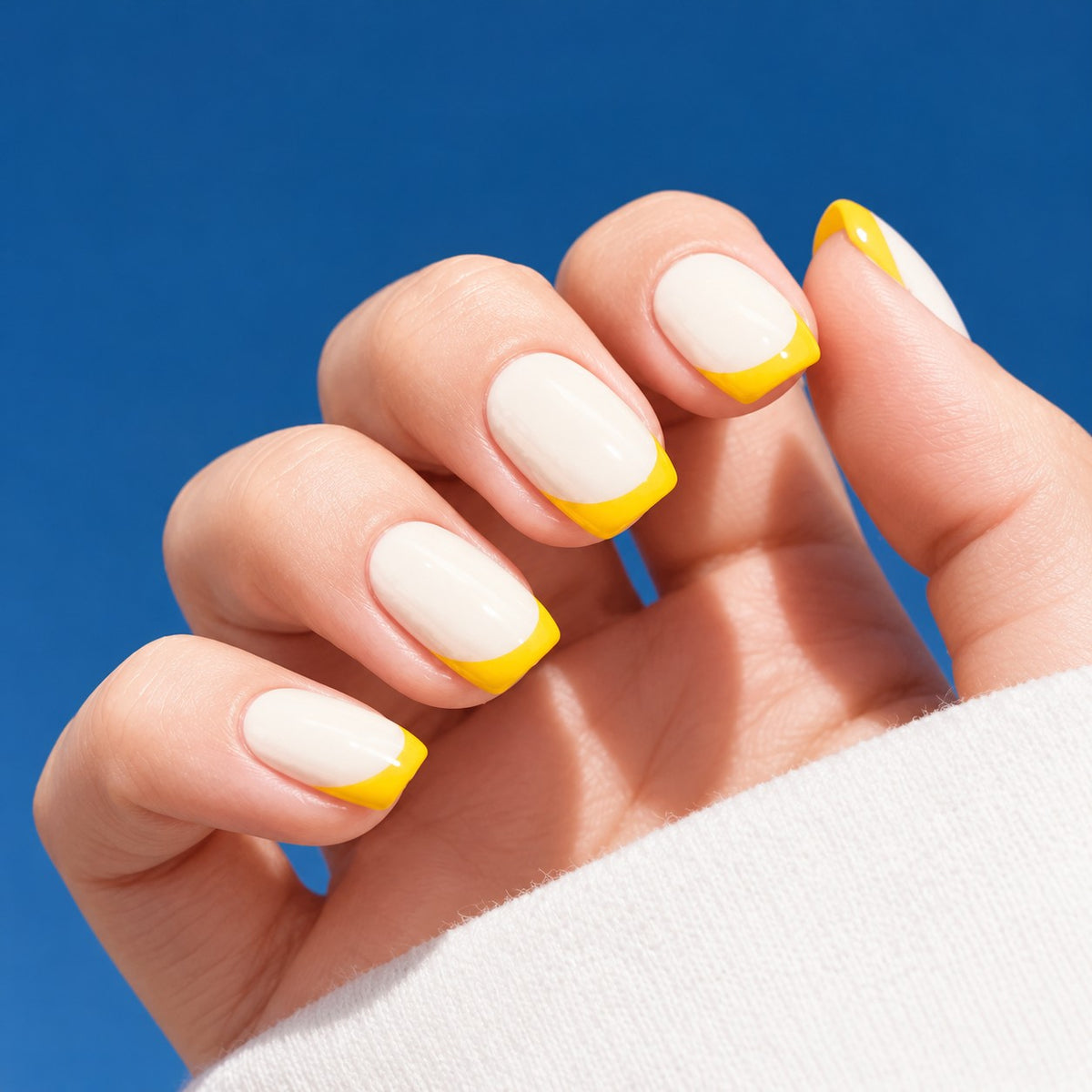 Beige-Yellow French Medium Square Glossy Press-On Nails 24 pcs