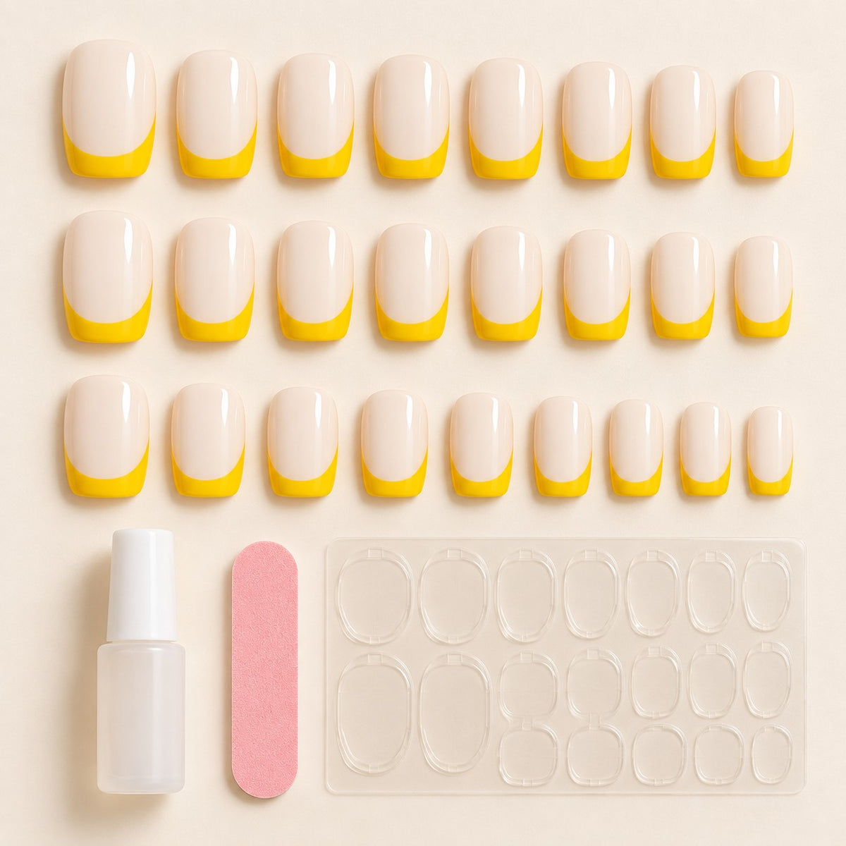 Beige-Yellow French Medium Square Glossy Press-On Nails 24 pcs - view 3