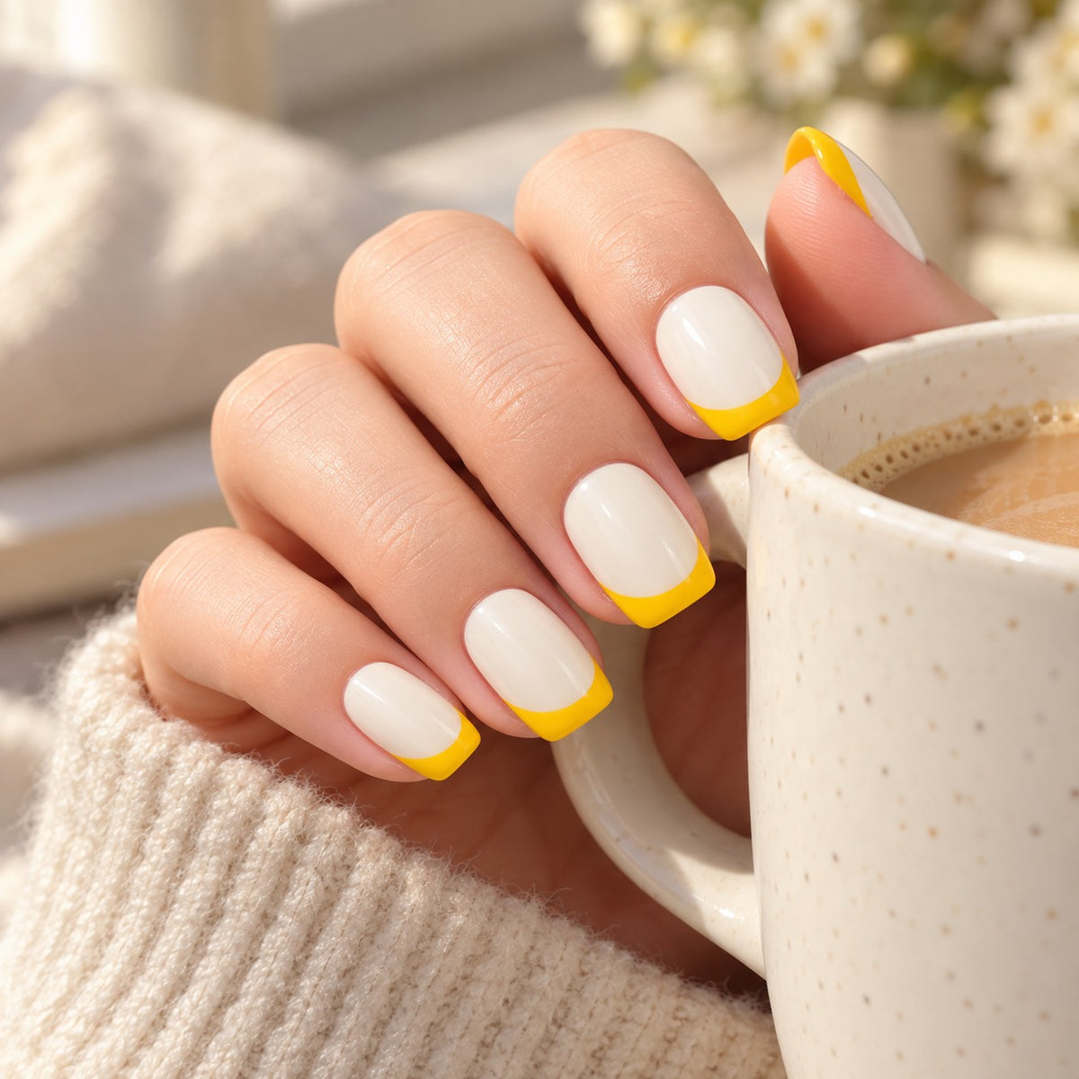 Beige-Yellow French Medium Square Glossy Press-On Nails 24 pcs - view 4