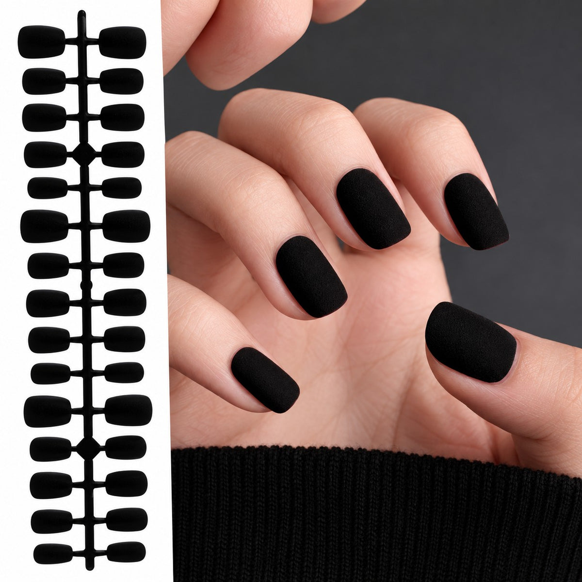 Black Velvet Short Ballet Luxury Press-On Nails 30 pcs