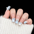 Blue Bow Pink Jelly 3D Crystal Press-On Nails 10 pcs