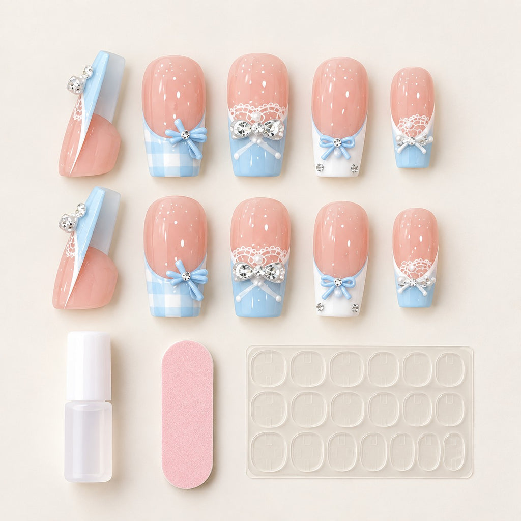 Blue Bow Pink Jelly 3D Crystal Press-On Nails 10 pcs - view 3