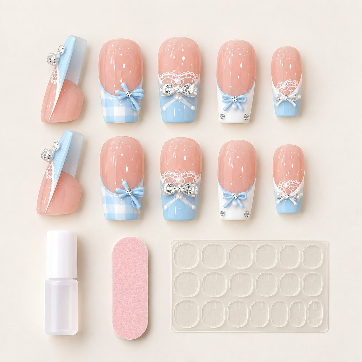 Blue Bow Pink Jelly 3D Crystal Press-On Nails 10 pcs - view 3
