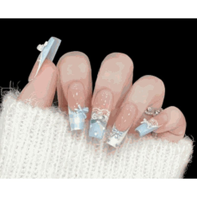 Blue Bow Pink Jelly 3D Crystal Press-On Nails 10 pcs - view 2