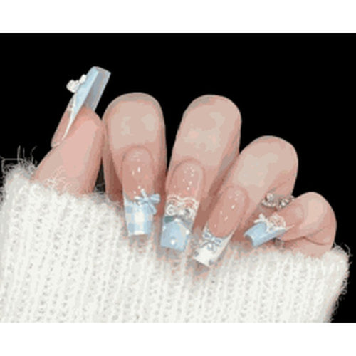 Blue Bow Pink Jelly 3D Crystal Press-On Nails 10 pcs - view 2