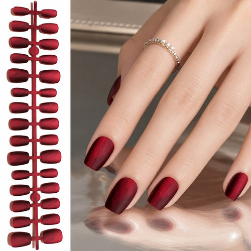 Bordeaux Velvet Cat-Eye Luxury Press-On Nails 30 pcs