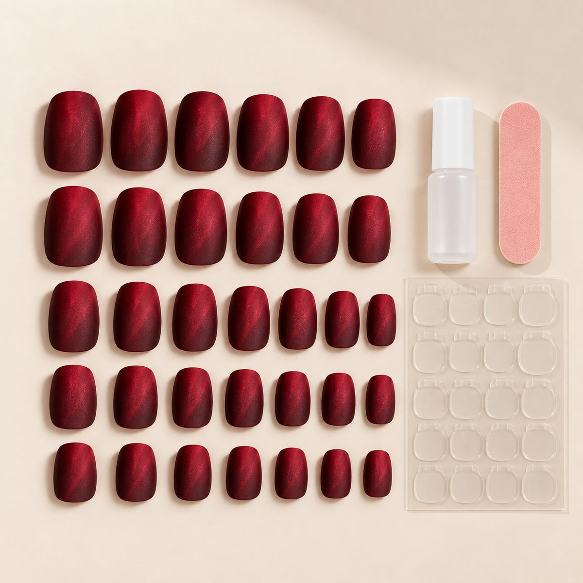 Bordeaux Velvet Cat-Eye Luxury Press-On Nails 30 pcs - view 3
