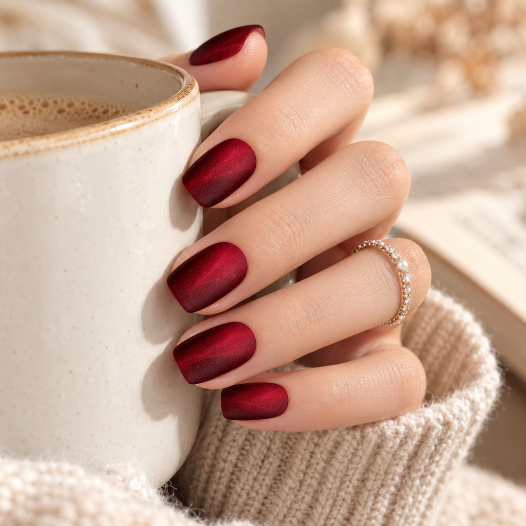 Bordeaux Velvet Cat-Eye Luxury Press-On Nails 30 pcs - view 4