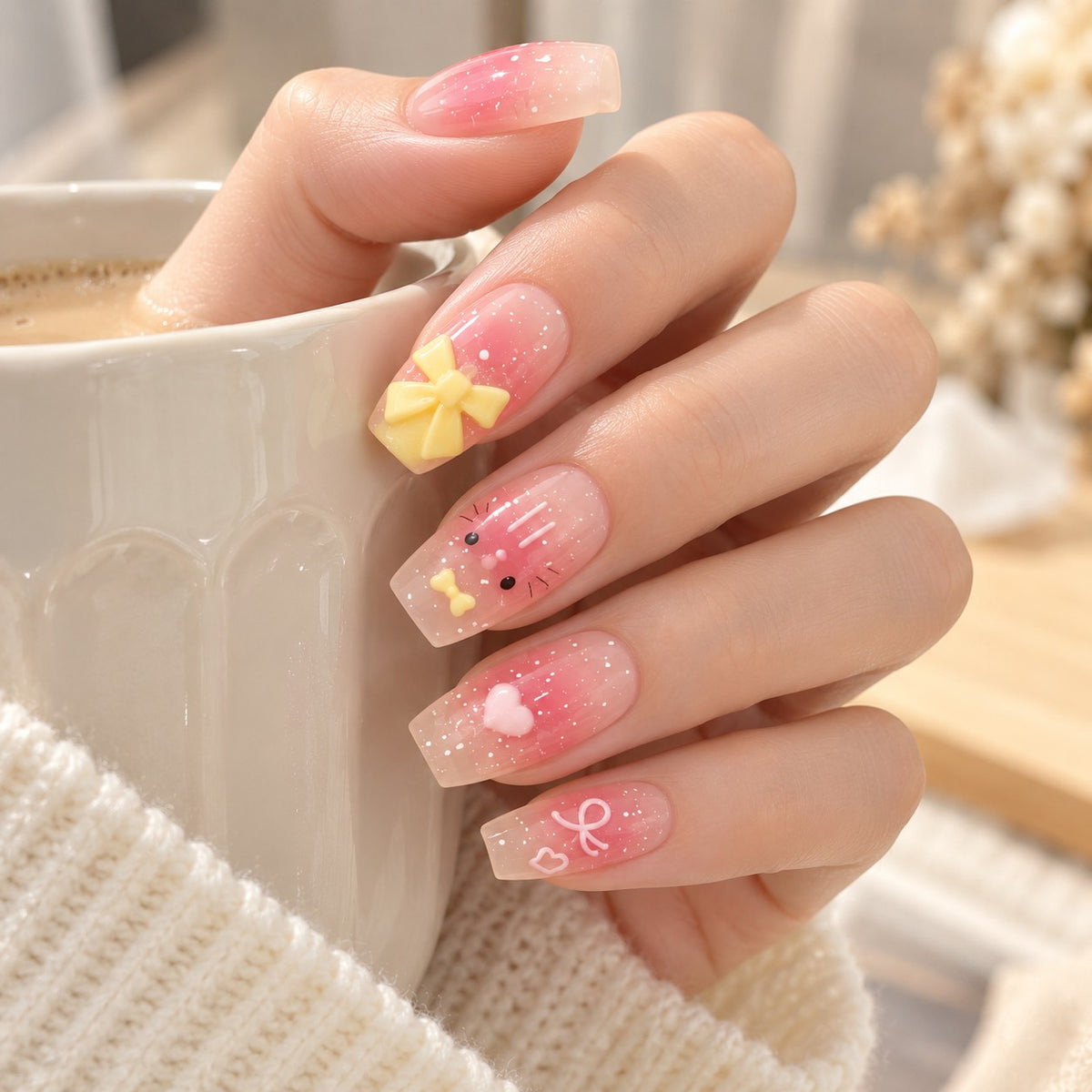 Butter Kitty Pink-Yellow Jelly Glow Press-On Nails 10 pcs - view 4
