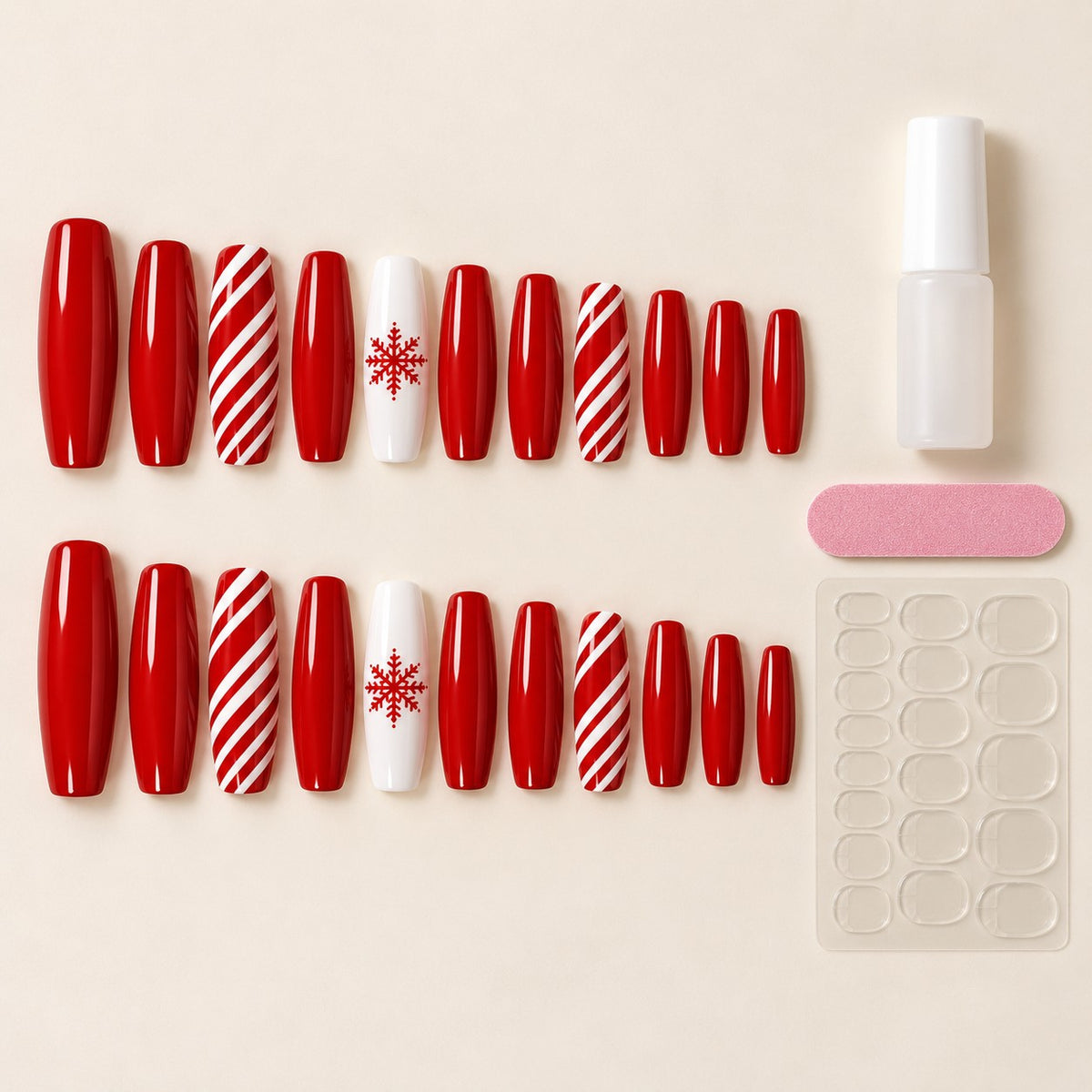 Candy Cane Red & White Long Press-On Nails 24 pcs - view 3