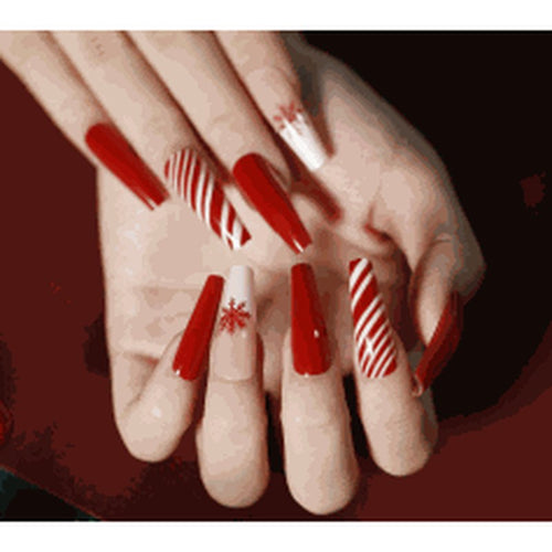 Candy Cane Red & White Long Press-On Nails 24 pcs - view 2