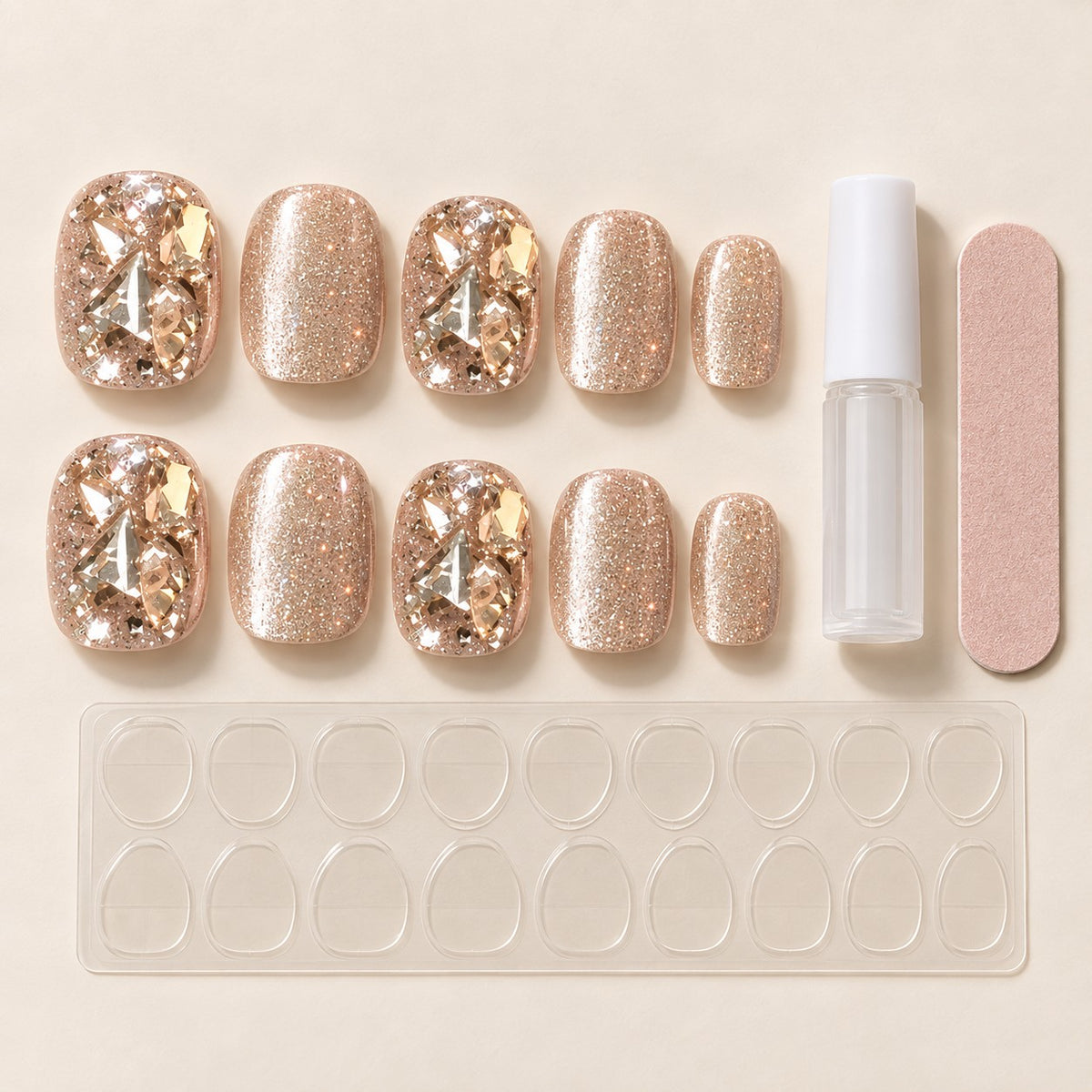 Champagne Crystal Shards 3D Glitter Press-On Nails 10 pcs - view 3