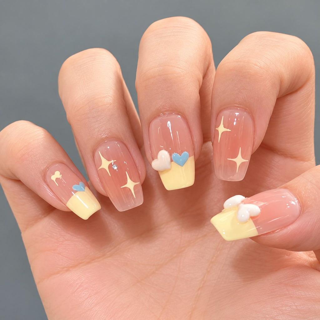 Cream Puff Pink-Yellow 3D Accents Press-On Nails 10 pcs