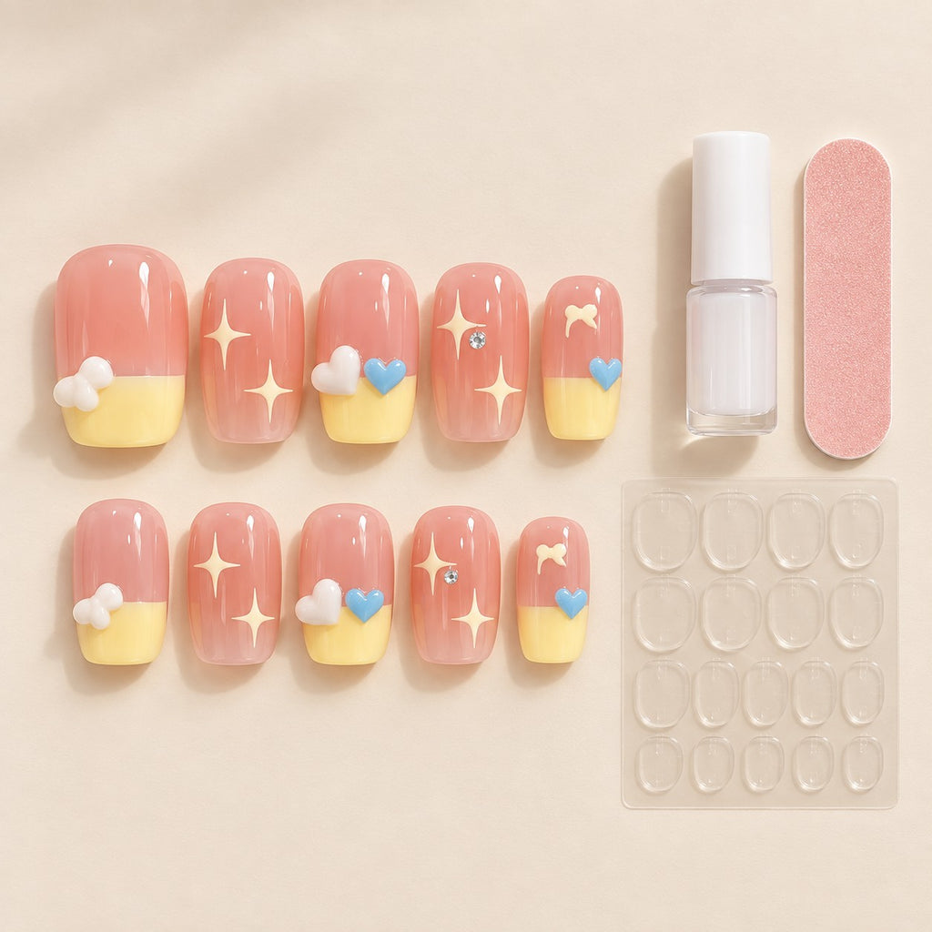 Cream Puff Pink-Yellow 3D Accents Press-On Nails 10 pcs - view 3