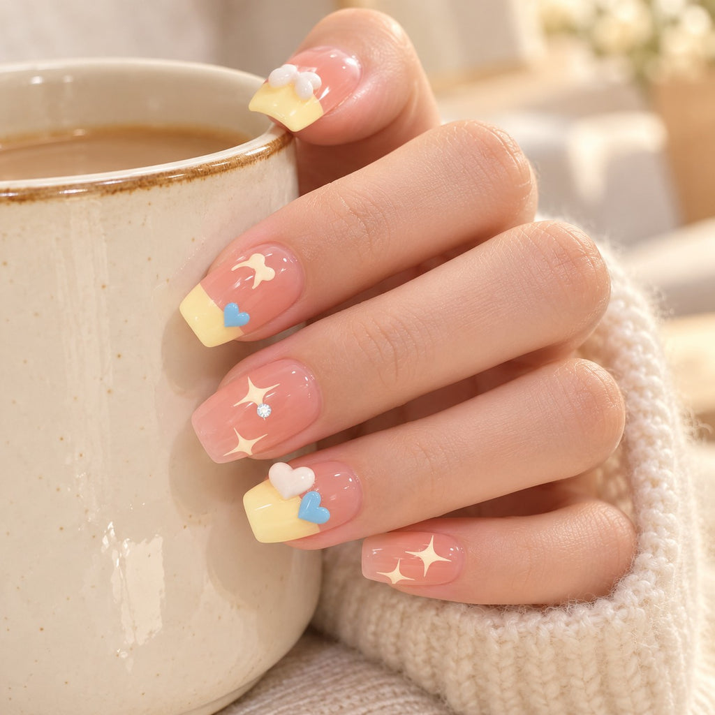 Cream Puff Pink-Yellow 3D Accents Press-On Nails 10 pcs - view 4