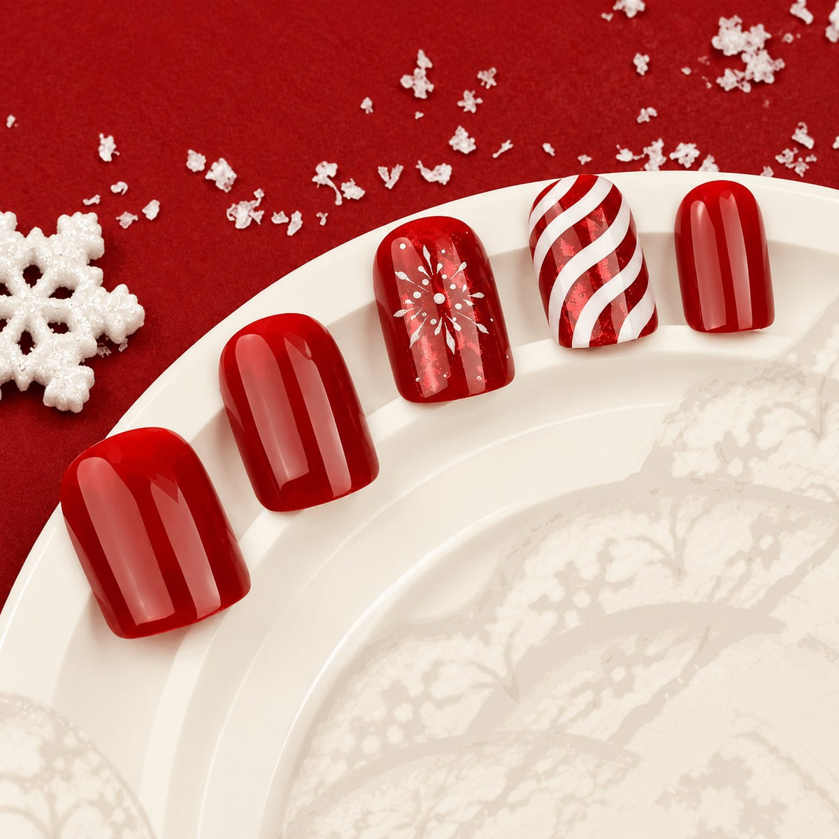 Crimson Noel Glow Press-On Nails 24 pcs