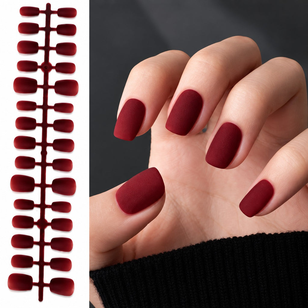 Crimson Red Velvet Short Ballet Luxury Press-On Nails 30 pcs