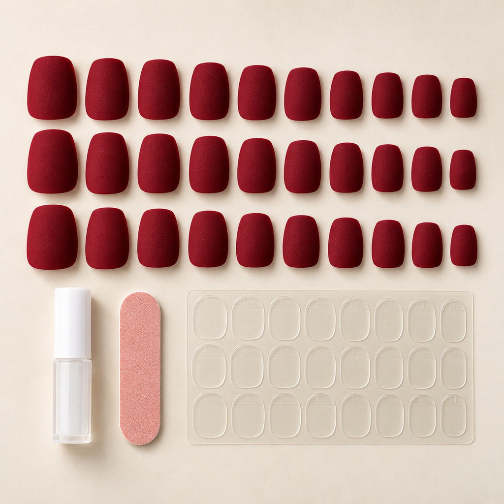 Crimson Red Velvet Short Ballet Luxury Press-On Nails 30 pcs - view 3