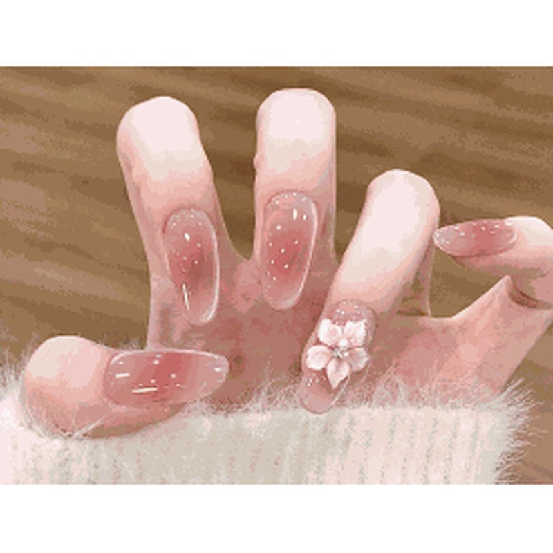 Crystal Blossom Pink Jelly 3D Floral Press-On Nails 10 pcs - view 2