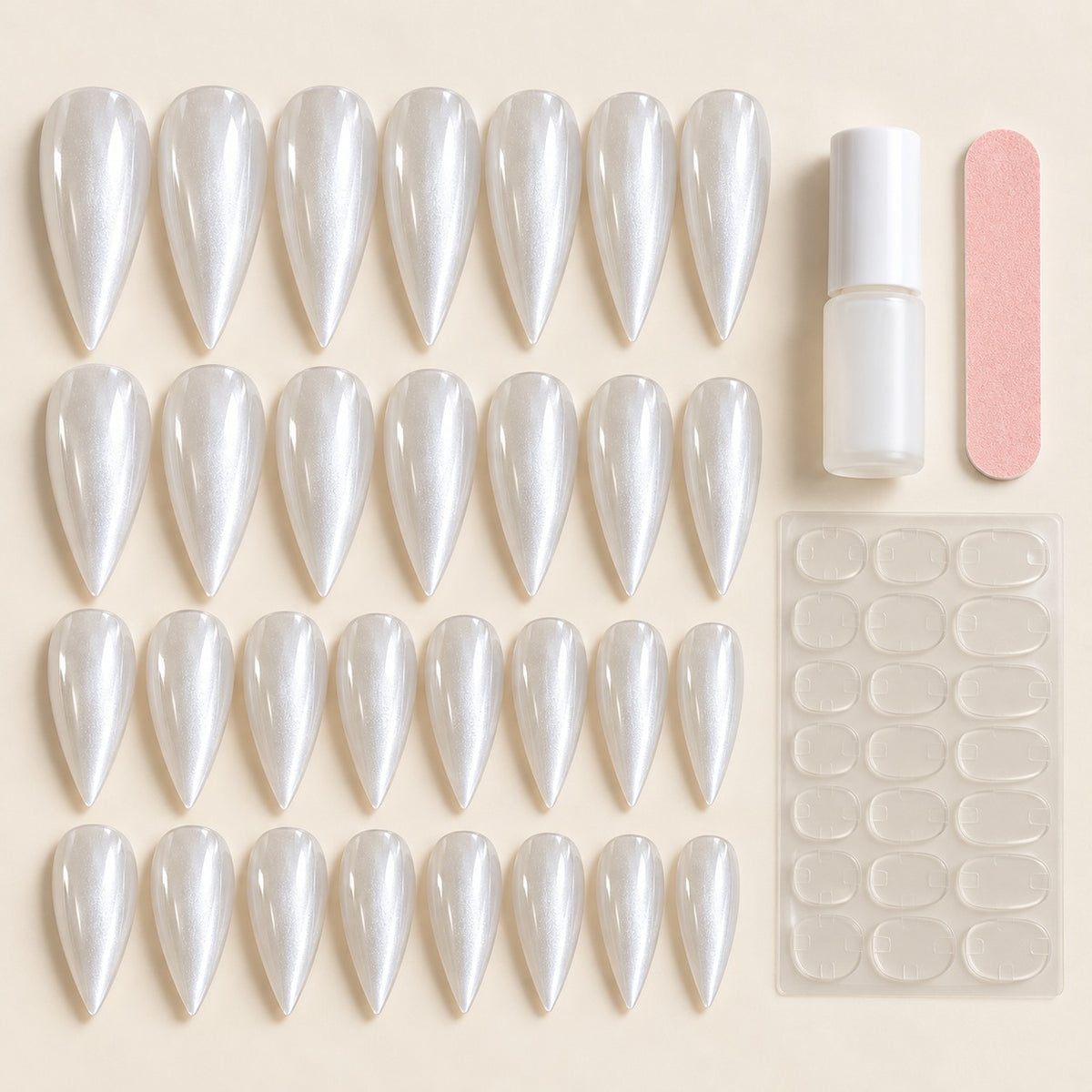 Crystal White Chrome Press-On Nails 30 pcs - view 2