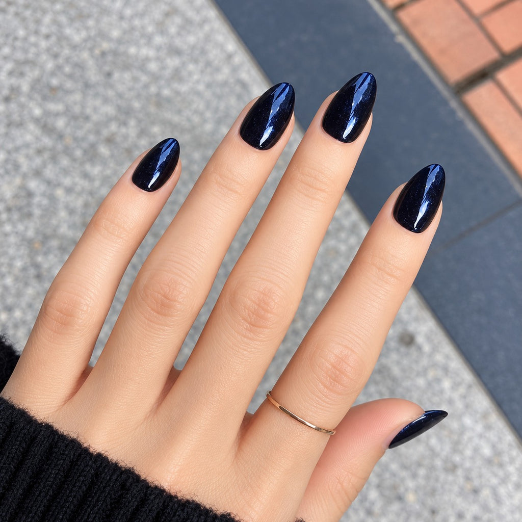 Deep Blue Glossy Spark Luxury Press-On Nails 30 pcs