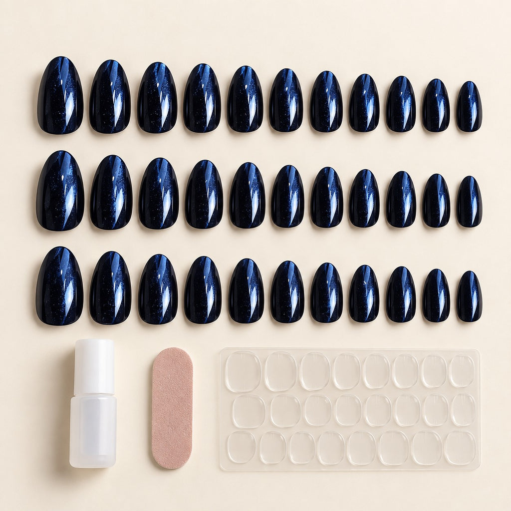 Deep Blue Glossy Spark Luxury Press-On Nails 30 pcs - view 3