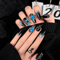 Deep Sea Eyes Medium Coffin Blue-Black 3D Glitter Press-On Nails 10 pcs