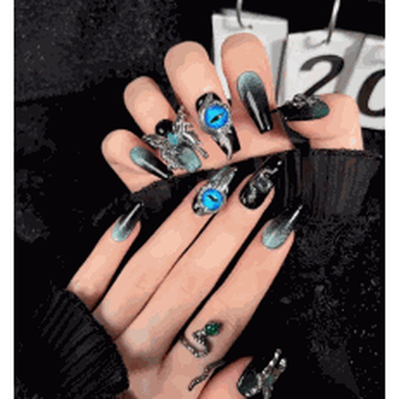 Deep Sea Eyes Medium Coffin Blue-Black 3D Glitter Press-On Nails 10 pcs - view 2
