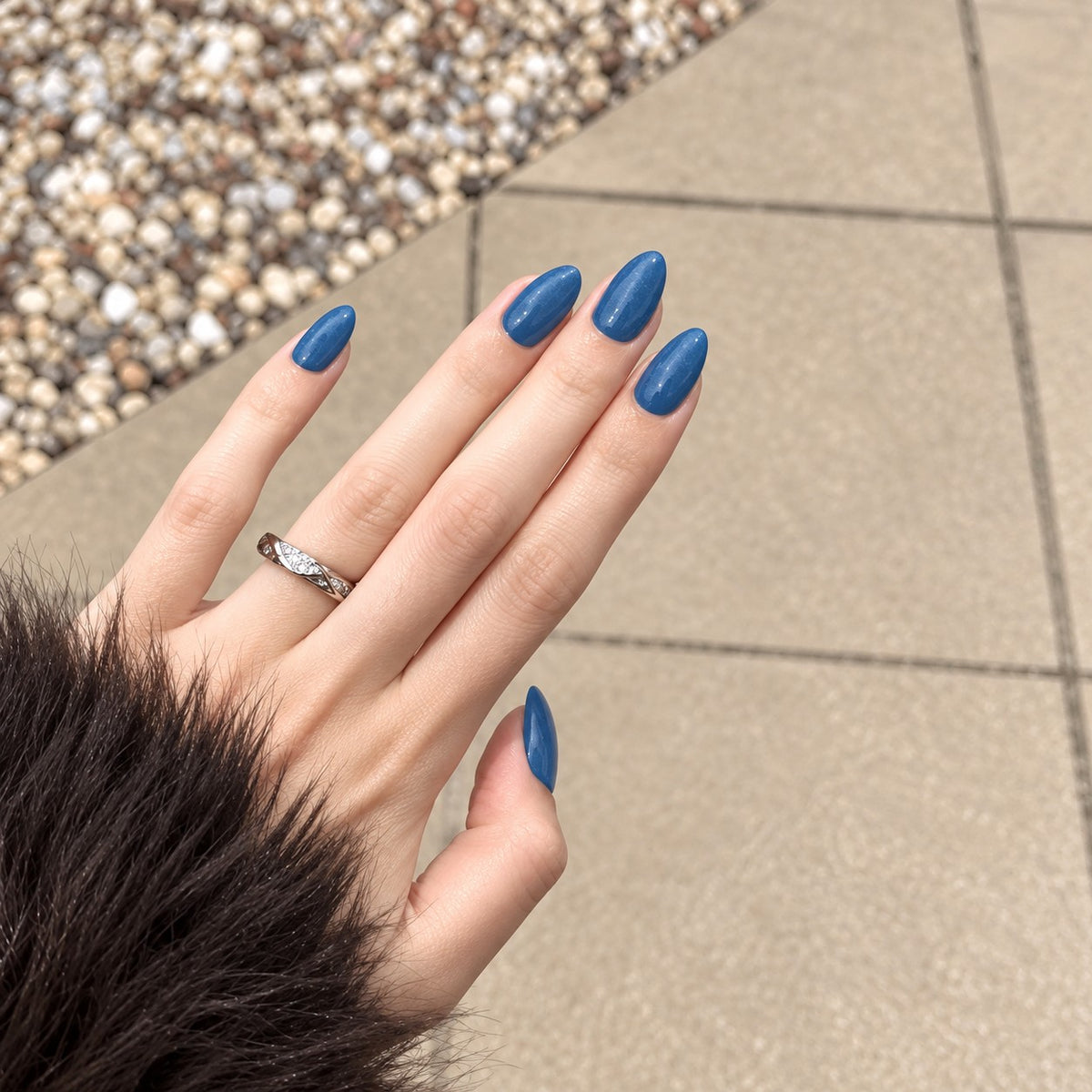 Denim Blue Glossy Spark Luxury Press-On Nails 30 pcs