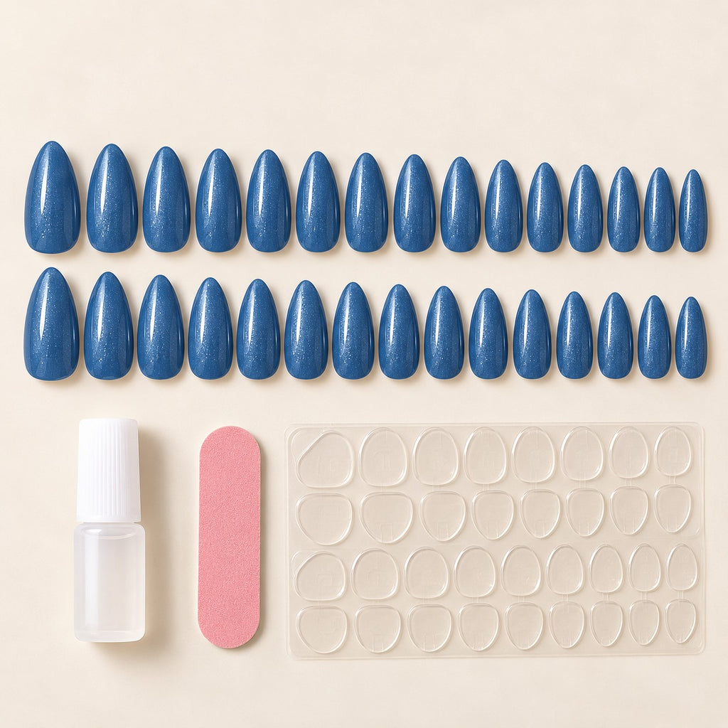 Denim Blue Glossy Spark Luxury Press-On Nails 30 pcs - view 3