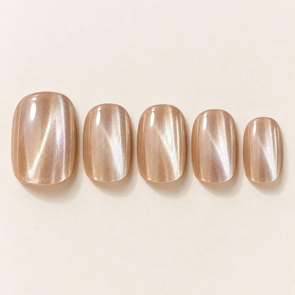 Glazed Amber Chrome Press-On Nails 30 pcs