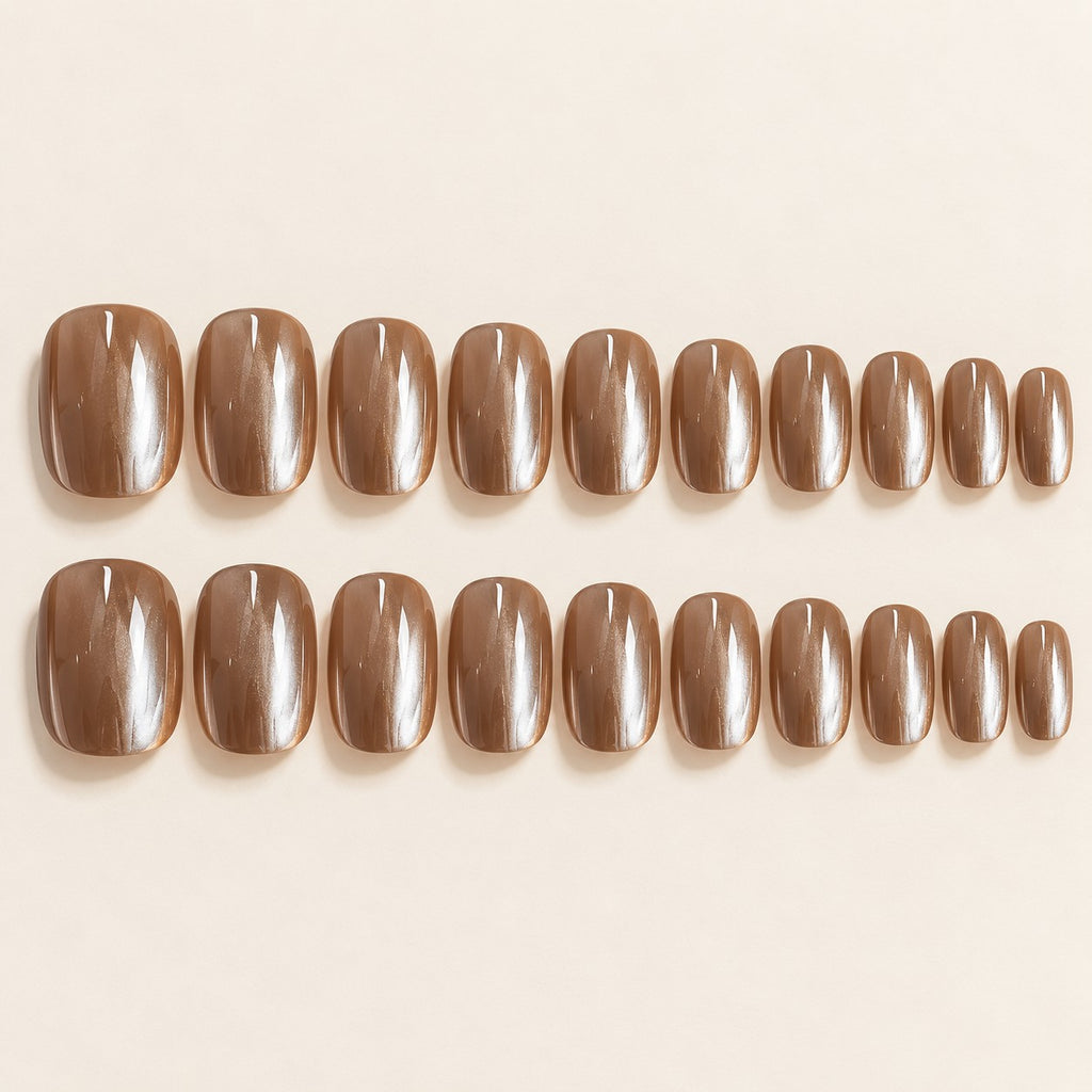 Glazed Caramel Chrome Press-On Nails 30 pcs