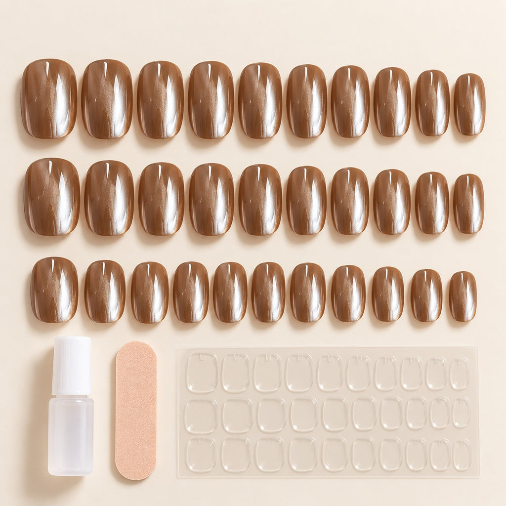 Glazed Caramel Chrome Press-On Nails 30 pcs - view 2