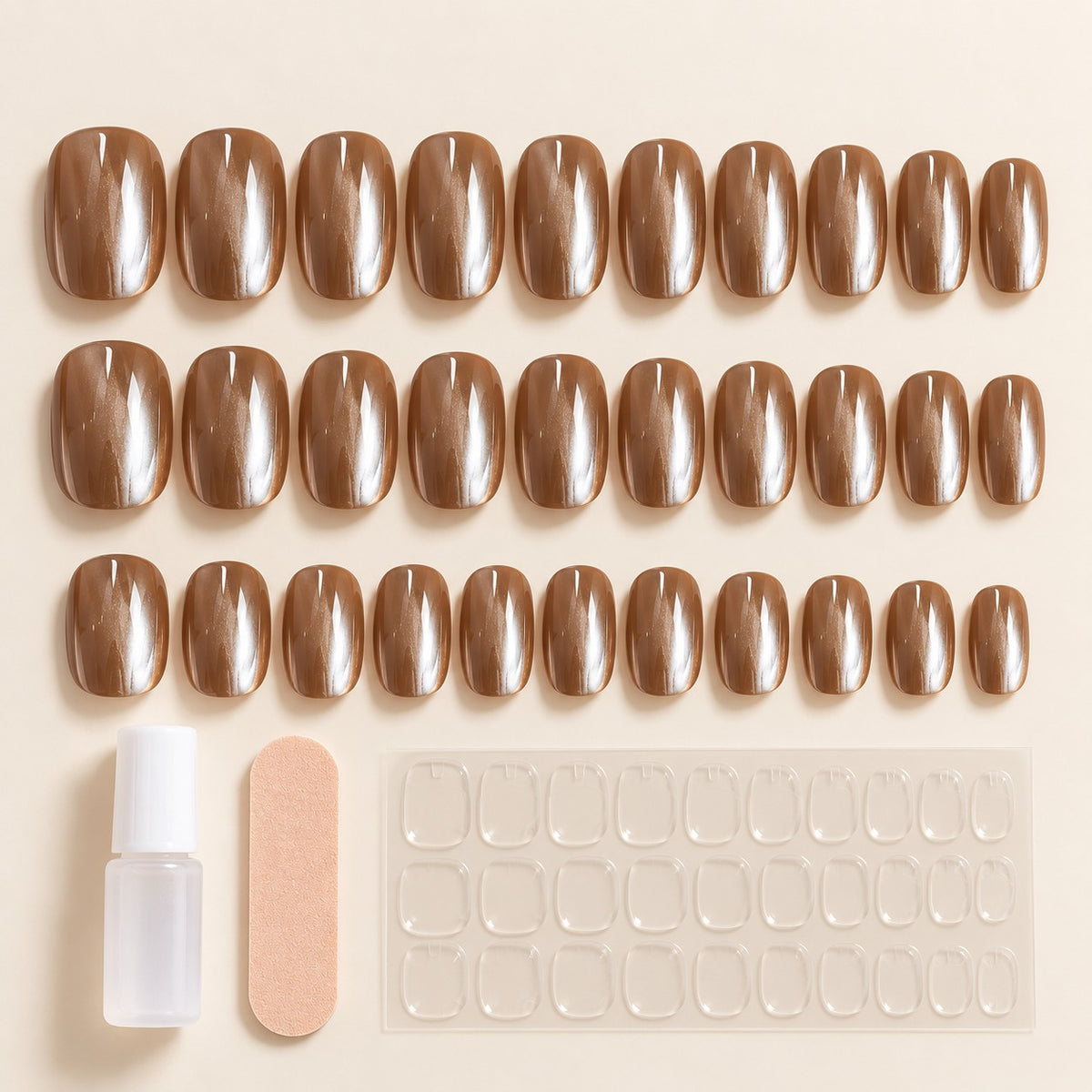 Glazed Caramel Chrome Press-On Nails 30 pcs - view 2