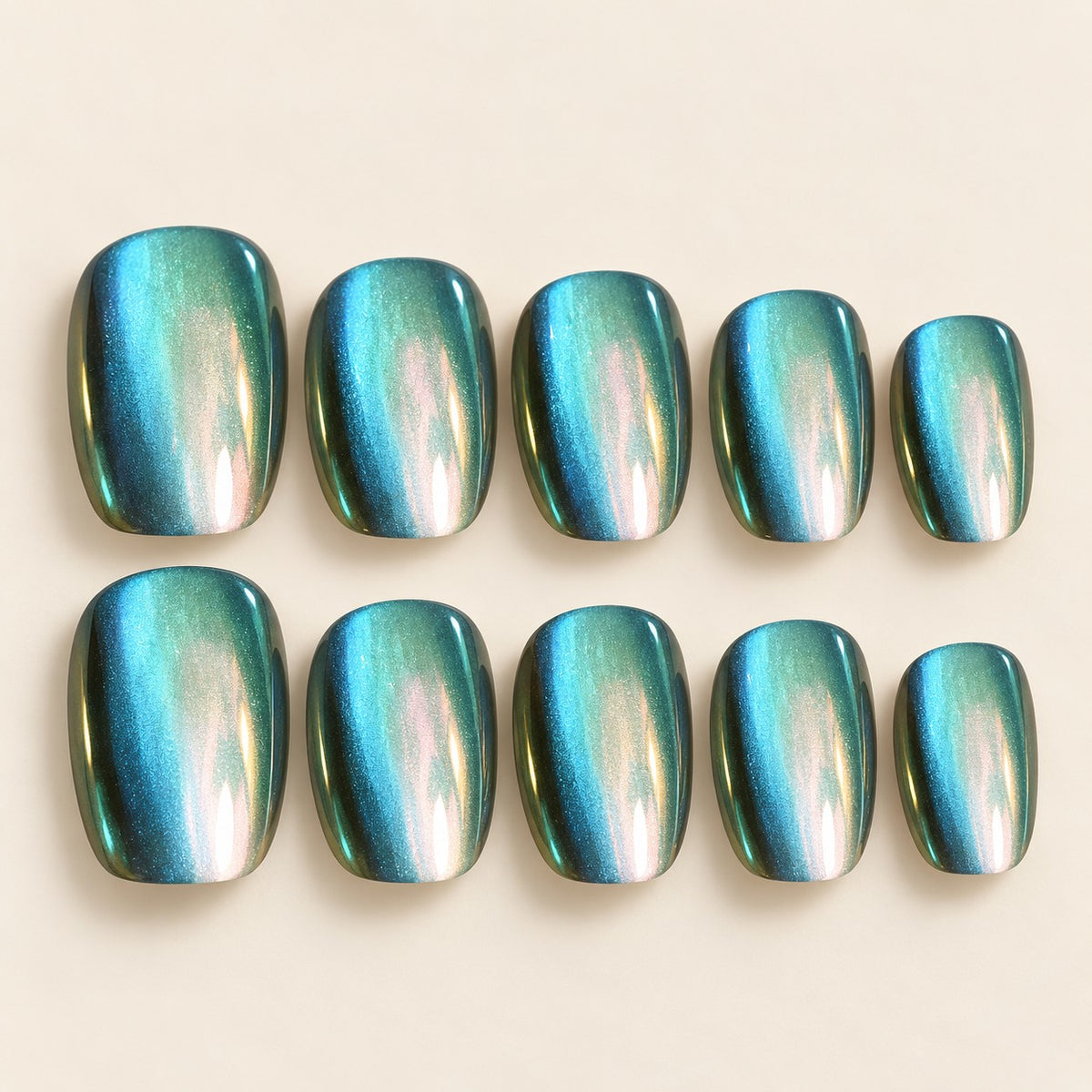 Glazed Emerald Chrome Press-On Nails 30 pcs