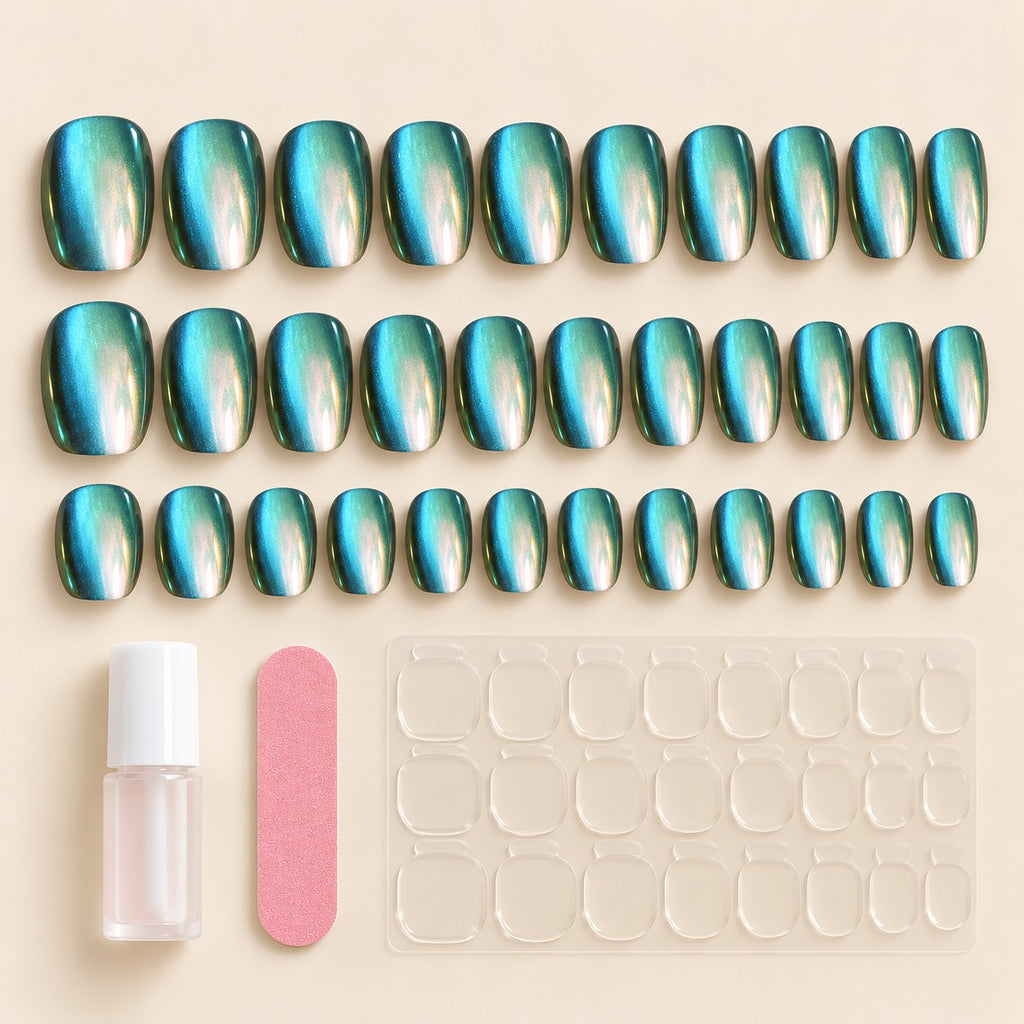 Glazed Emerald Chrome Press-On Nails 30 pcs - view 2