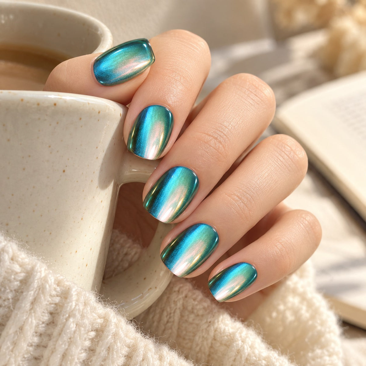Glazed Emerald Chrome Press-On Nails 30 pcs - view 3
