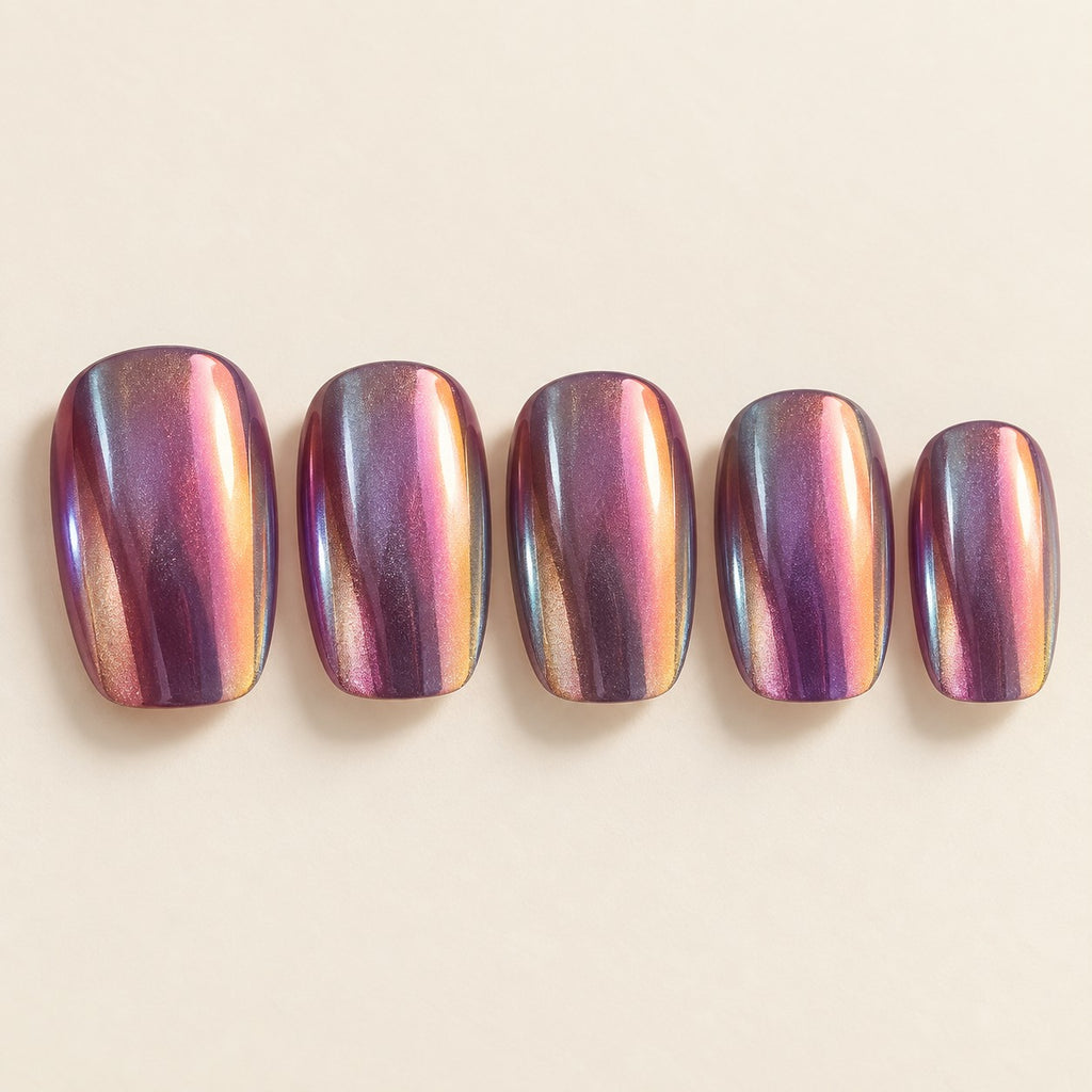 Glazed Grape Purple Chrome Press-On Nails 30 pcs