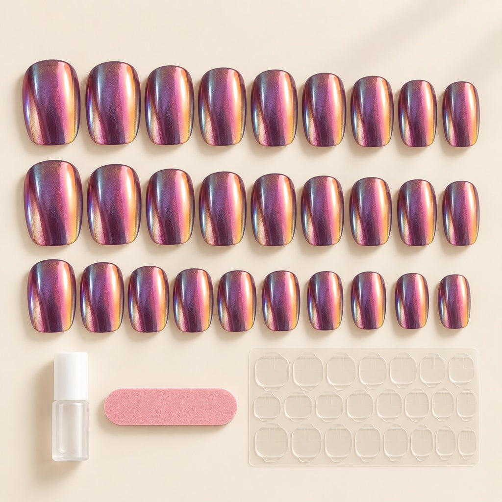 Glazed Grape Purple Chrome Press-On Nails 30 pcs - view 2