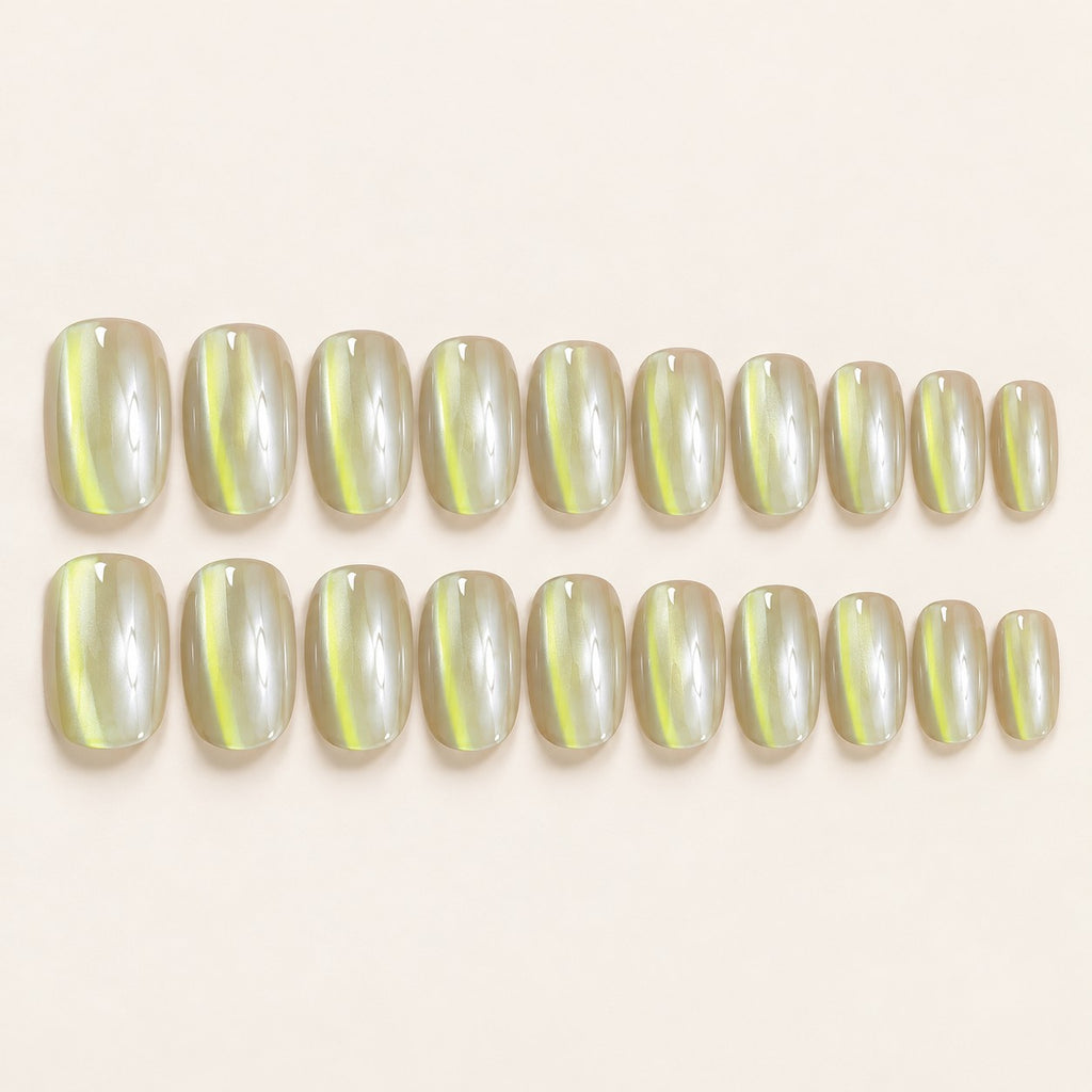 Glazed Jade Chrome Press-On Nails 30 pcs