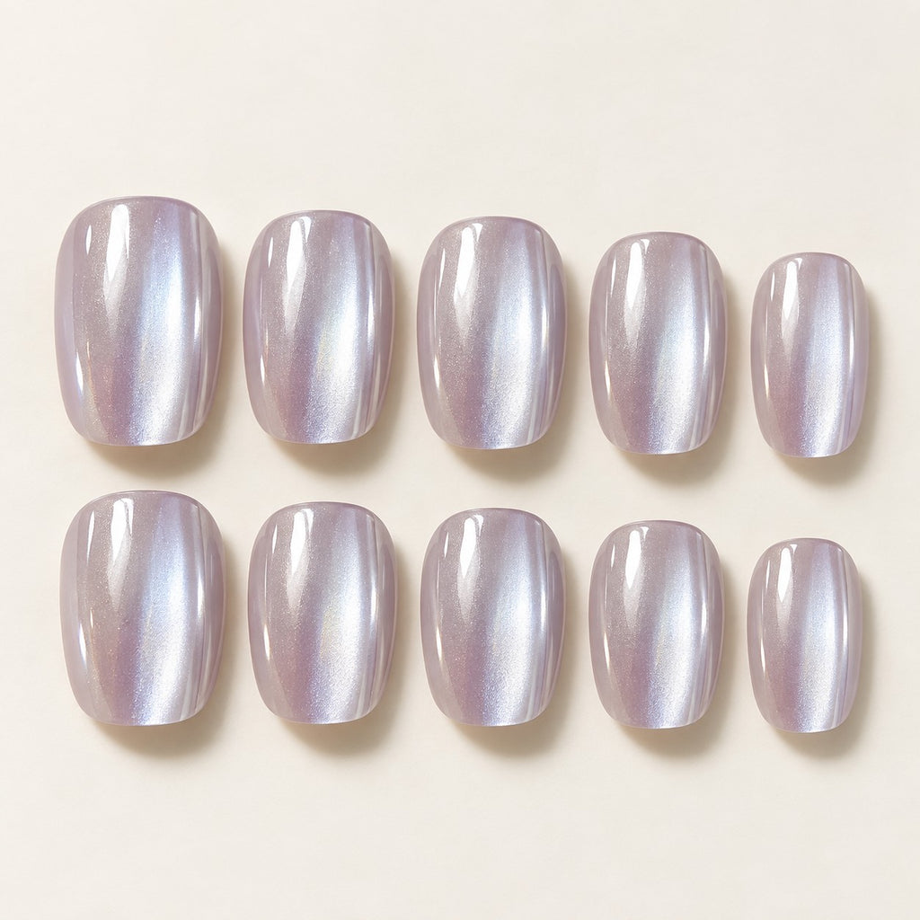 Glazed Lavender Chrome Press-On Nails 30 pcs