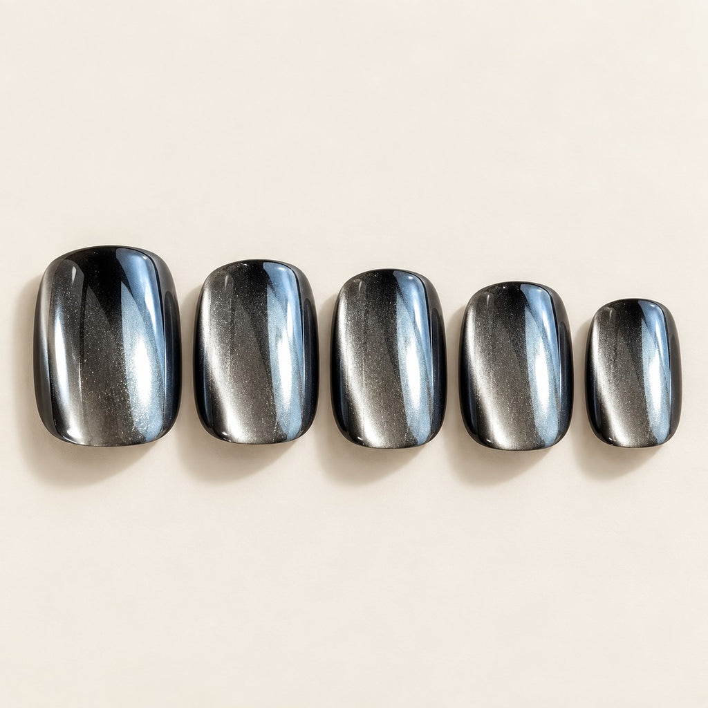 Glazed Obsidian Chrome Press-On Nails 30 pcs