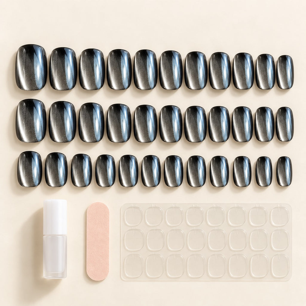 Glazed Obsidian Chrome Press-On Nails 30 pcs - view 2