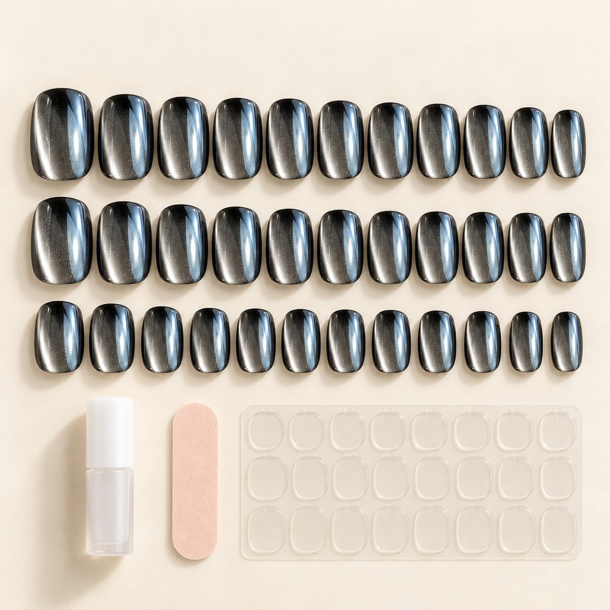 Glazed Obsidian Chrome Press-On Nails 30 pcs - view 2