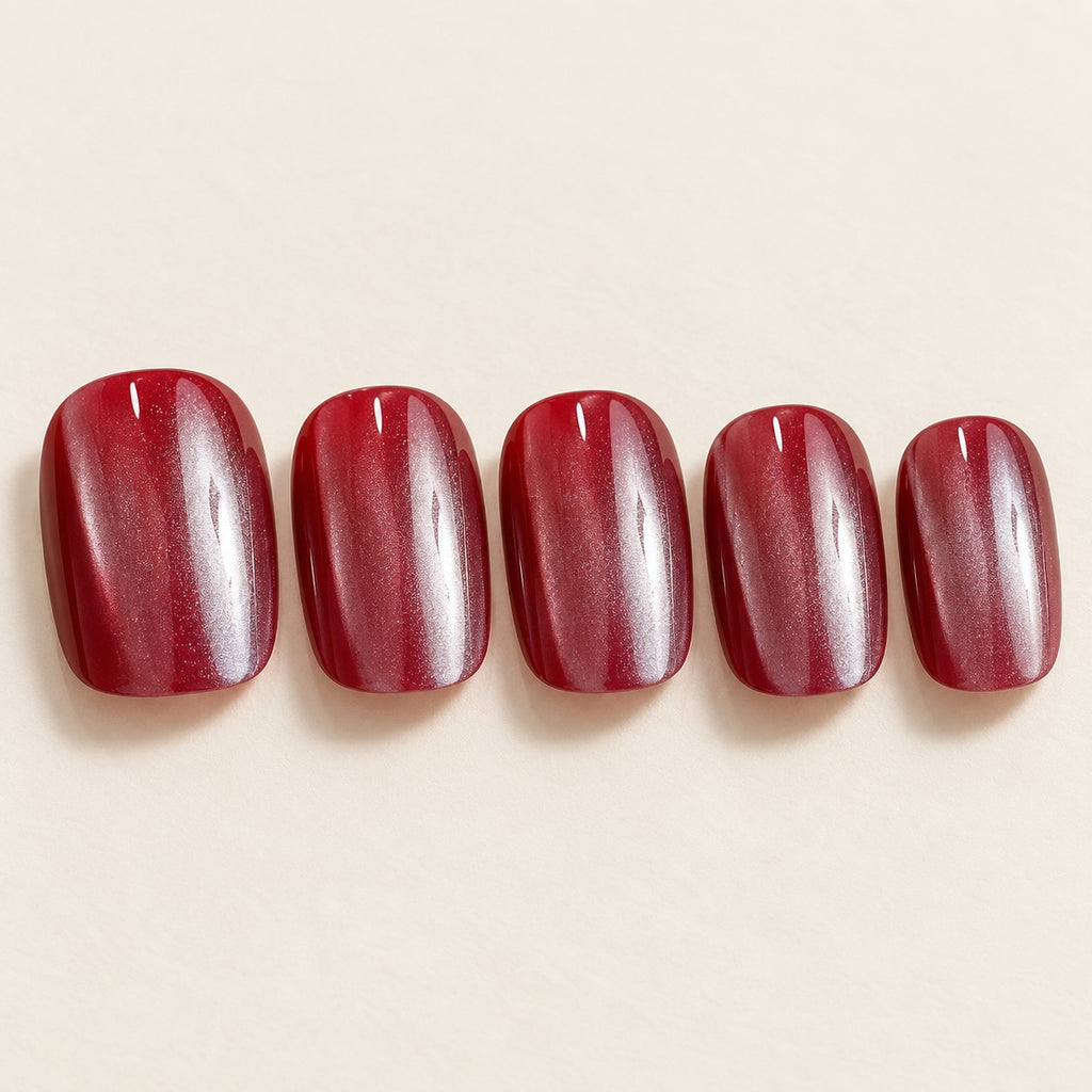 Glazed Rose Red Chrome Press-On Nails 30 pcs