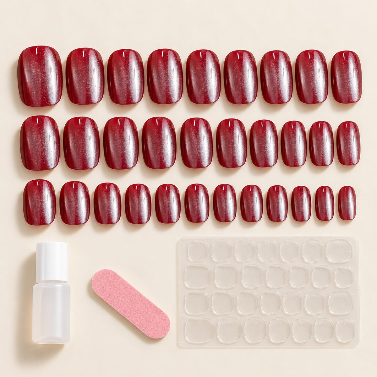 Glazed Rose Red Chrome Press-On Nails 30 pcs - view 2