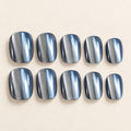 Glazed Smoky Blue Chrome Press-On Nails 30 pcs