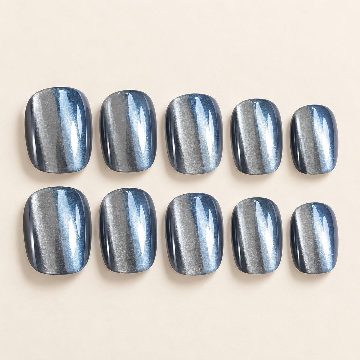 Glazed Smoky Blue Chrome Press-On Nails 30 pcs