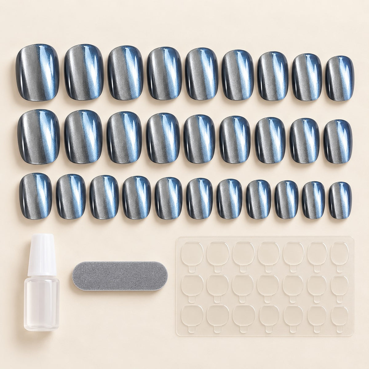 Glazed Smoky Blue Chrome Press-On Nails 30 pcs - view 2