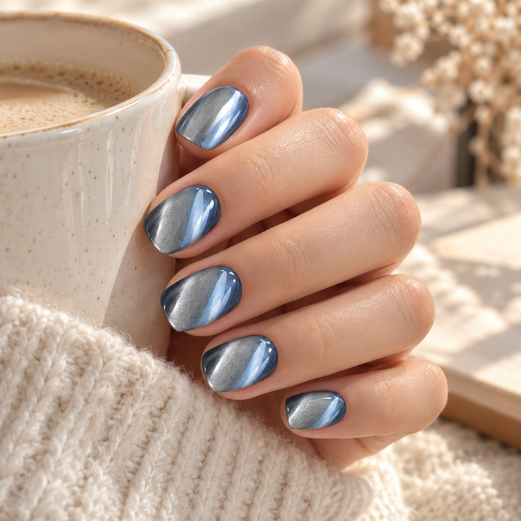 Glazed Smoky Blue Chrome Press-On Nails 30 pcs - view 3
